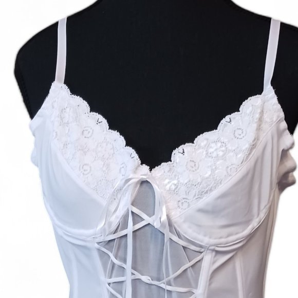 Lace and Mesh Adjustable Lace Up White Corset Garter Lingerie Size L - Picture 9 of 10